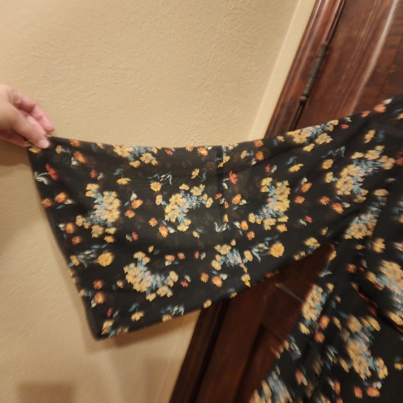 FREE PEOPLE Floral Boho Sundress with Plunge Neckline Bishop Sleeves LILOU LARGE - Picture 7 of 16